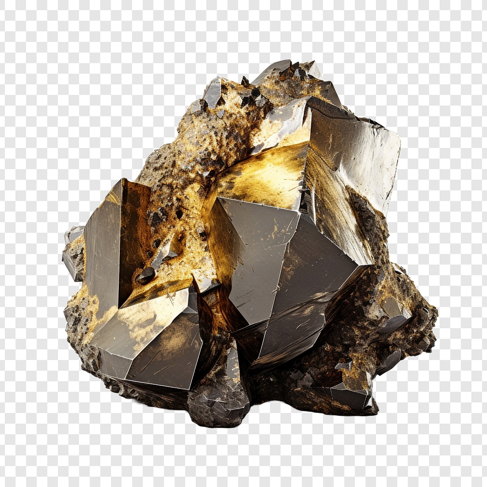 Fes2 pyrite isolated on transparent background