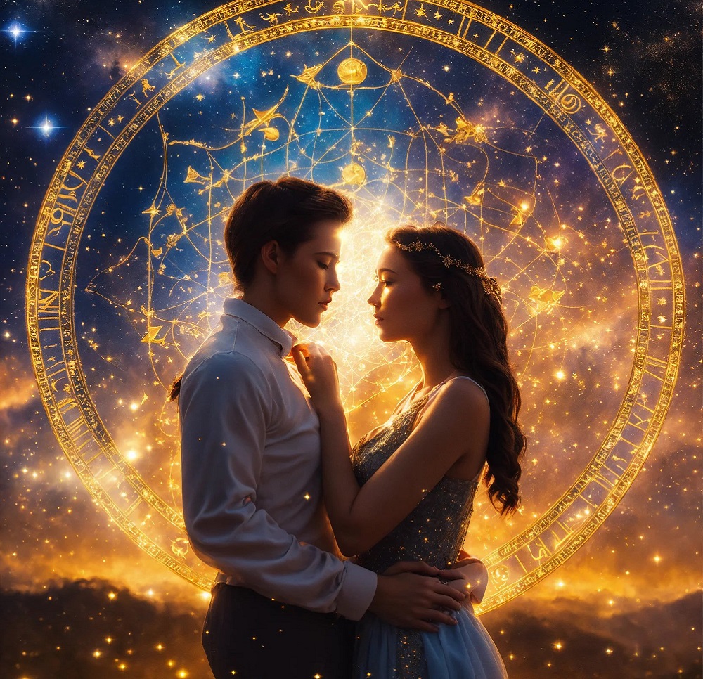 zodiac sign Gemini on a background of stars. Selective focus.